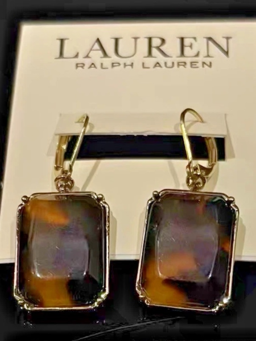 Ralph Lauren Gold Tortoiseshell Drop Earrings NEW WITH TAGS